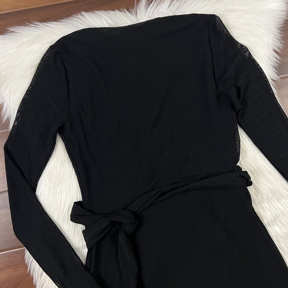 Ganni Size 34 Black Addison Ruffle Dot Mesh Wrap Dress Long Sleeve - Picture 8 of 11